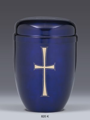 Stahlurne Kobalt-Blau mit Goldkreuz