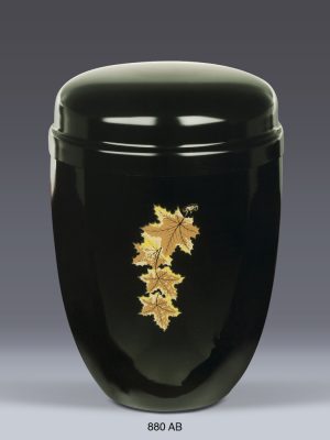 Stahlurne schwarz mit Ahornblättern goldfarben